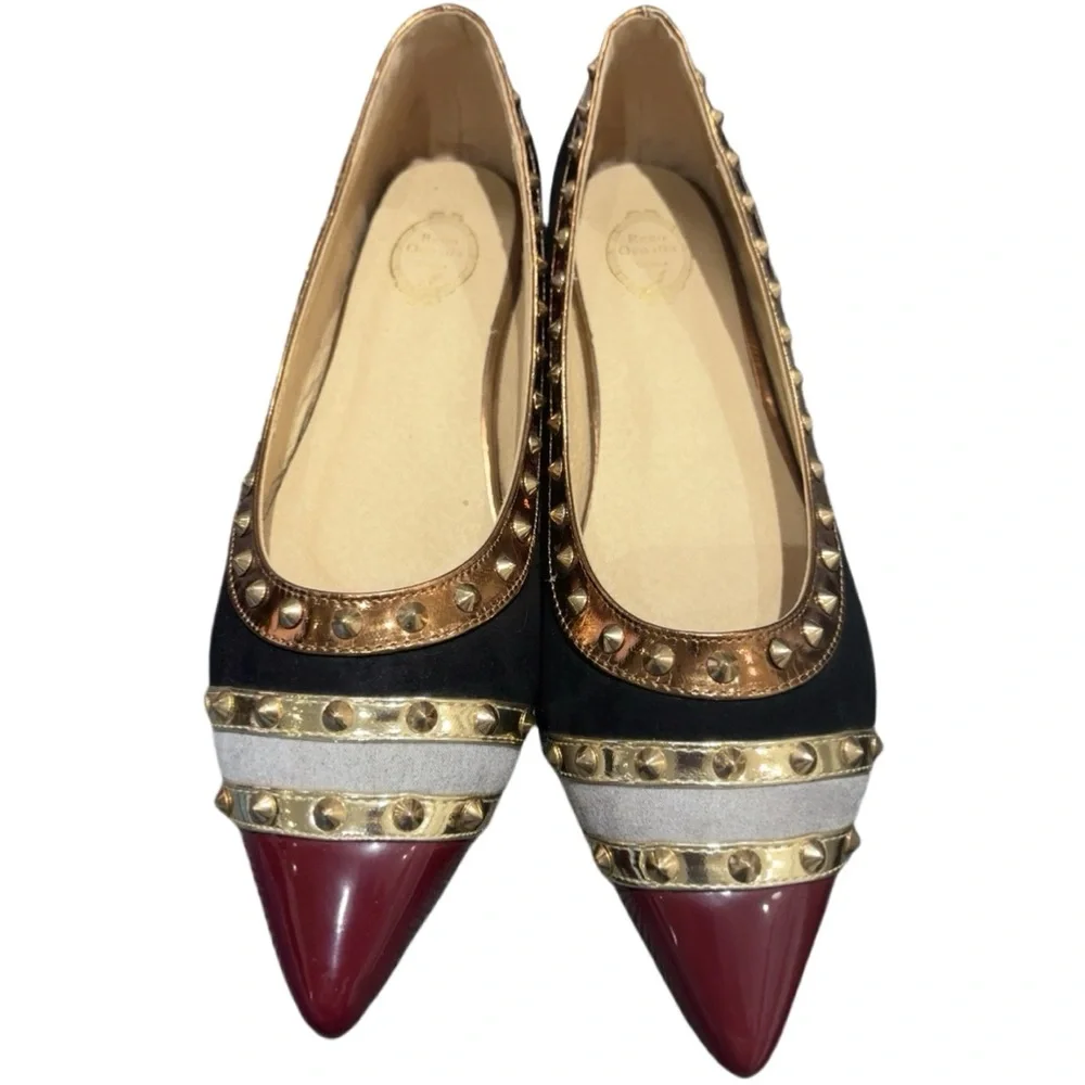 Elegant Studded Flats Whimsigoth Glam Rock Black Gray Maroon Size 41/10-10.5 US